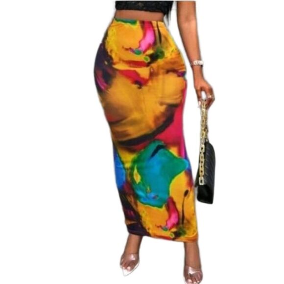 Abstract colorful midi skirt sz Xl - Picture 1 of 6